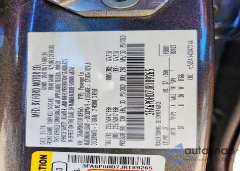 2018 Ford Fusion Se from USA, damaged, VIN 3FA6P0HD7JR189265